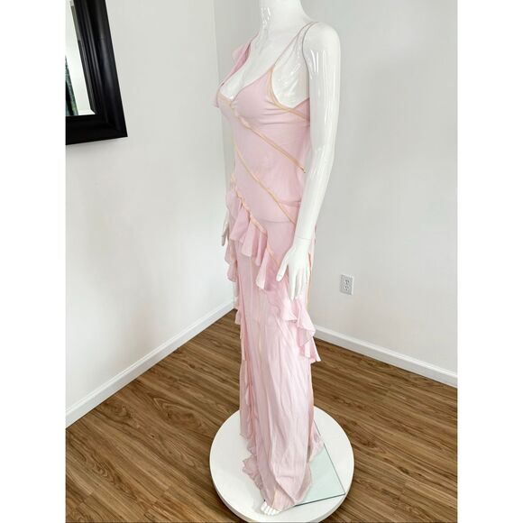 Victoria Beckham $2390 Asymmetric Bias Frill Ruffle Silk Dress Pink Size 2 - Picture 7 of 11